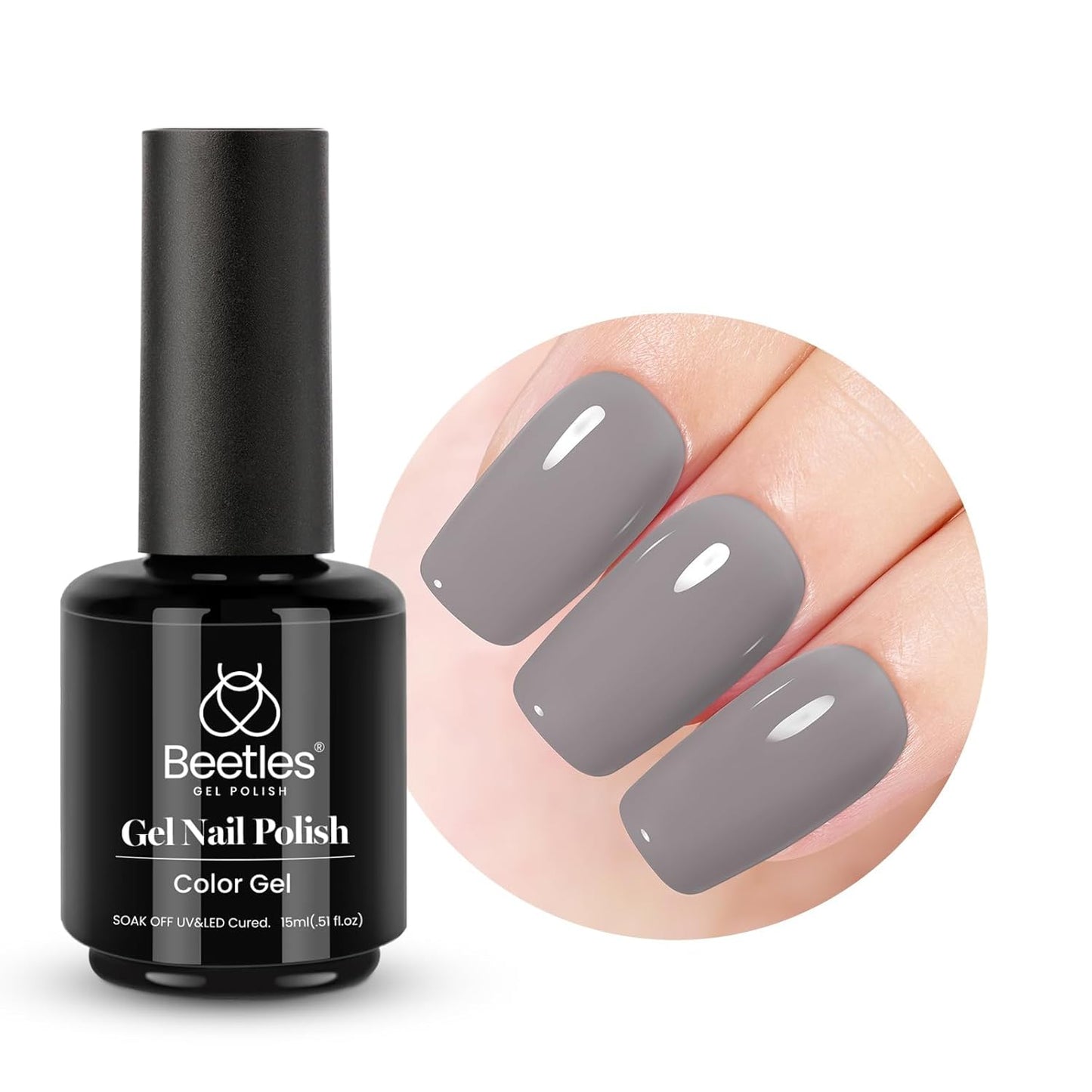 beetles 15 ml Gray Gel Nail Polish Neutral Light Pastel Solid Grey Color Soak Off LED UV Lamp DIY Manicure Decoration Nail Art Design Salon at Home Gift for Women Girls
