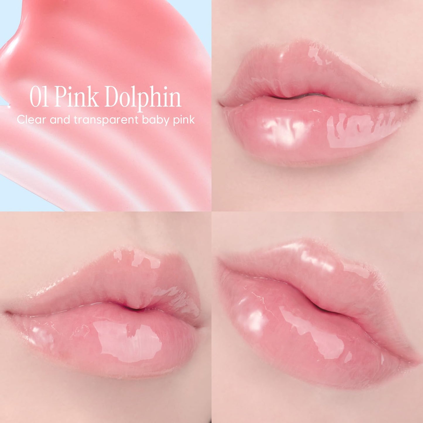 Crystal Dewy Lip Gloss | Lightweight & Non-Sticky | High-Shine & Long-Lasting | Hydrating Korean Lip Care Gloss | 0.17 oz. (01 PINK DOLPHIN)
