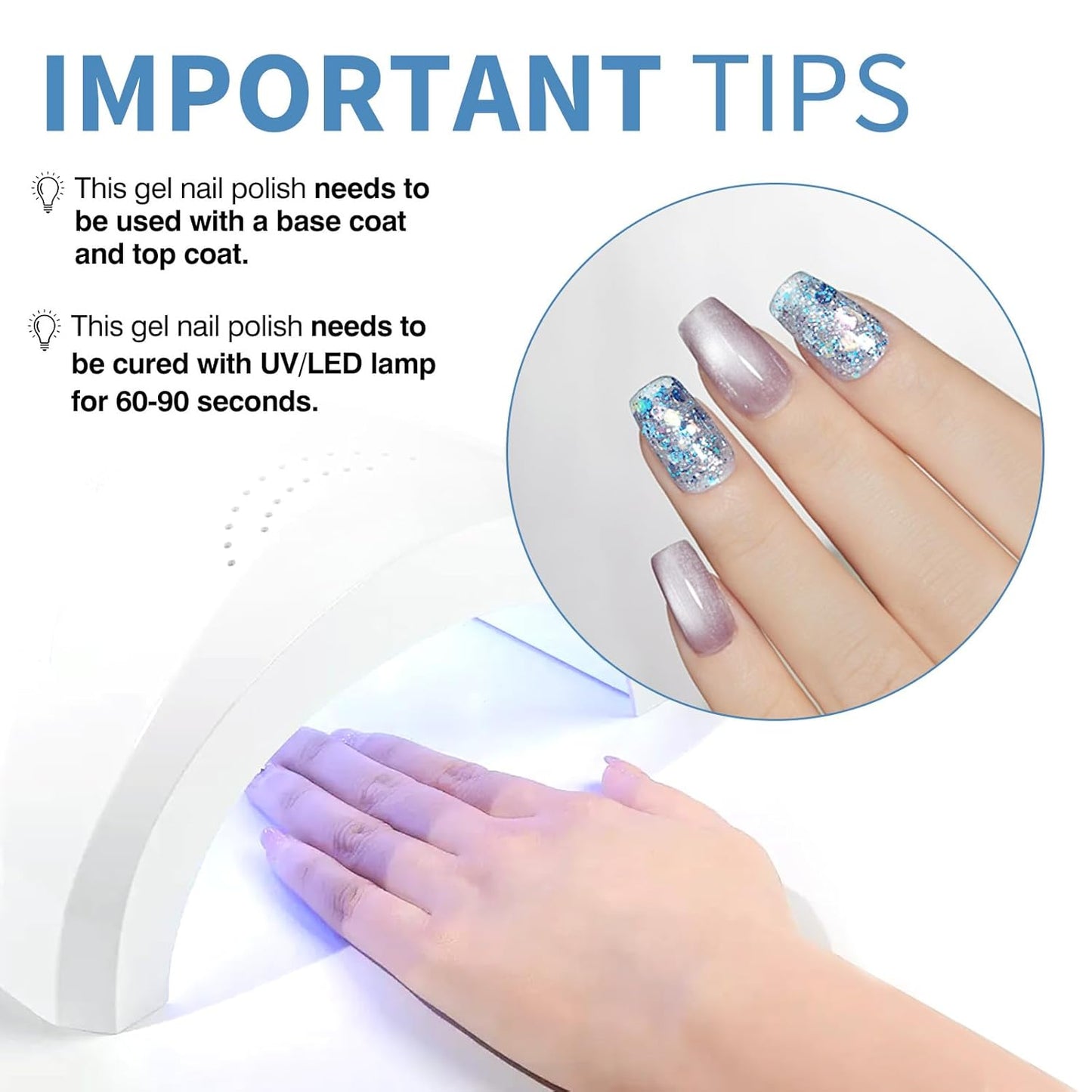 CANNI 1 Pcs Glitter Blue Gel Nail Polish, Shimmer Sparkly Blue Colors Gel Polish Soak Off Led Nail Art Gel Manicure Salon DIY