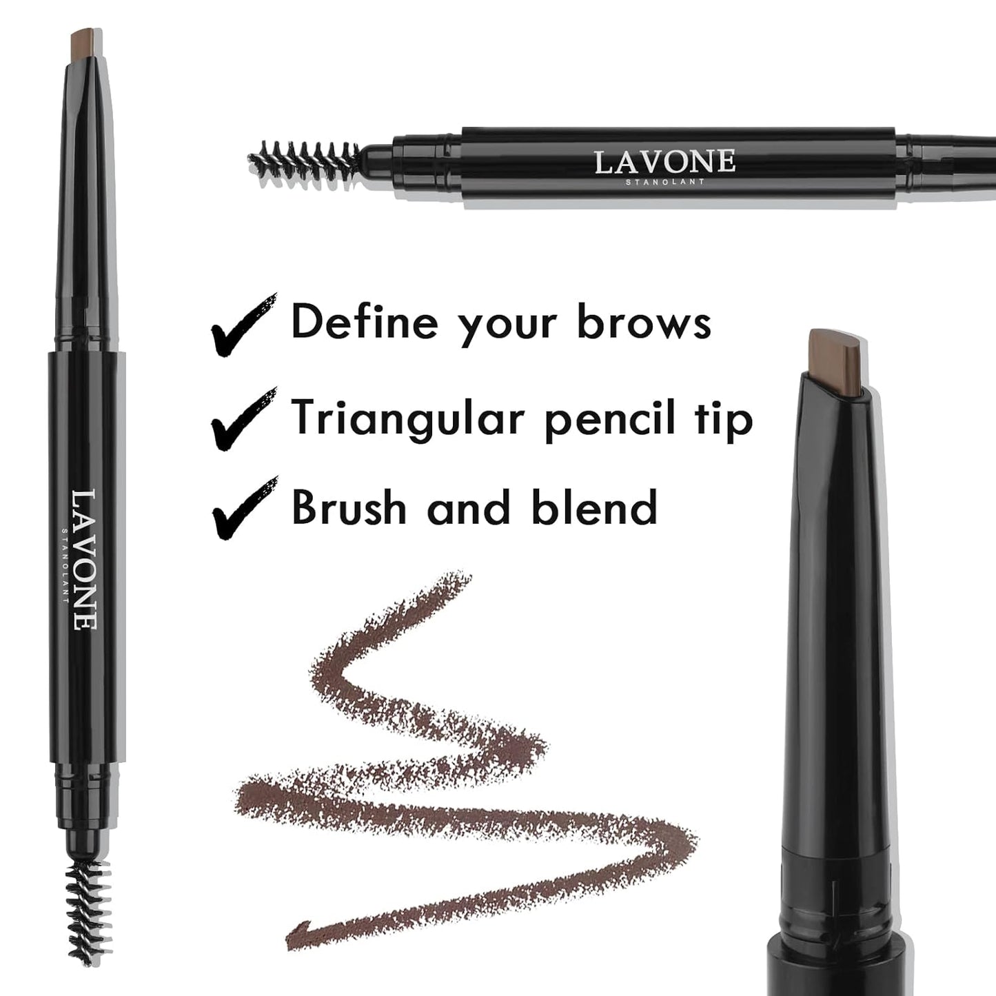 LAVONE Eyebrow Stamp Stencil Kit - Brow Stamp Trio with Waterproof Pencil, Pomade, 20 Stencils, Dual-ended Brush and Sponge Applicator - Auburn
