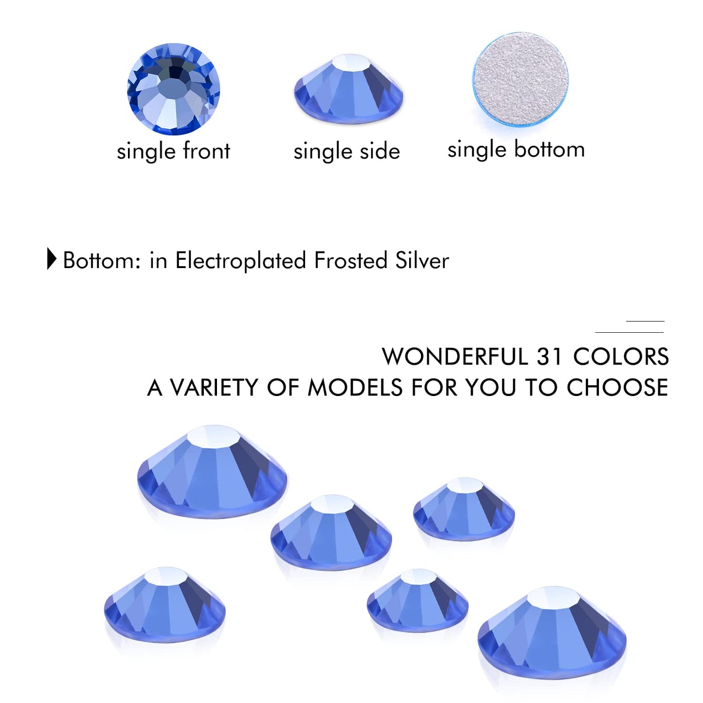 3000Pcs Light Blue Crystal Rhinestones,Glass Flatback Rhinestones Gemstones Mini for Nail Face Makeup Art Crafts Clothes Decoration - (SS6,2.0mm,Light Blue)