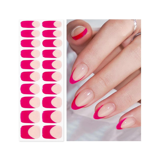 Semi Cured Gel Nail Strips | Built-In Gel Top Coat | UV Light Required | Salon Quality, Easy Application And Removal (Pink French)