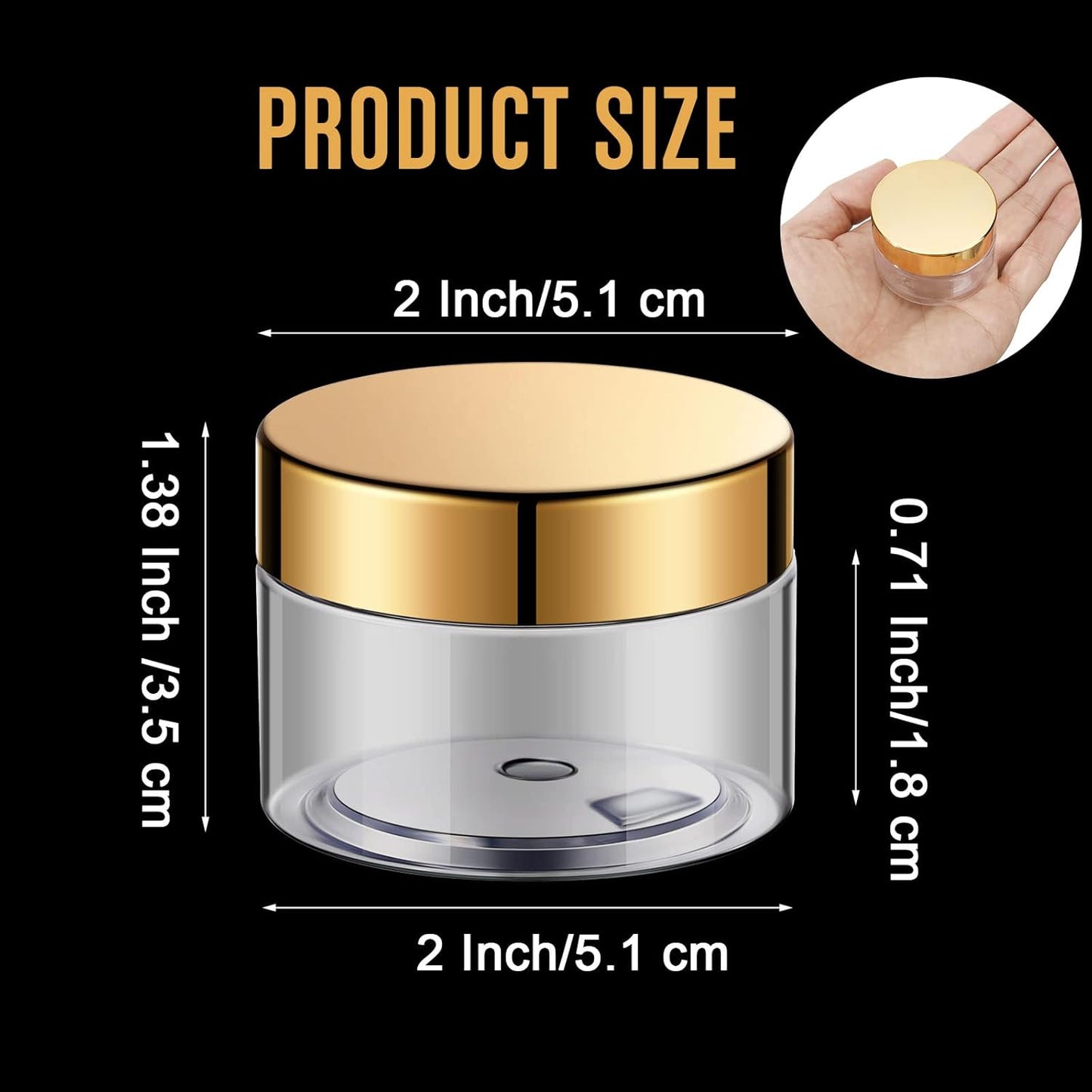 SATINIOR 36 Pieces 4 oz Plastic Jars with Lids Wide Mouth Airtight Reusable Container Acrylic Cosmetic Small Jars for Lotions Ointments Travel Toiletries Creams Make up Storage(Gold)