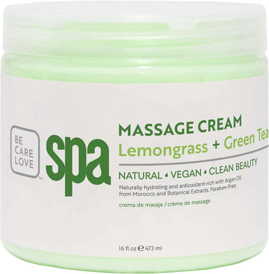 BCL SPA Massage Cream organic Lemongrass + Green Tea body lotion with shea butter, aloe vera, peppermint, argan and jojoba oils body cream to soothe, calm & revitalize the skin. Home/Pro use 16 fl oz