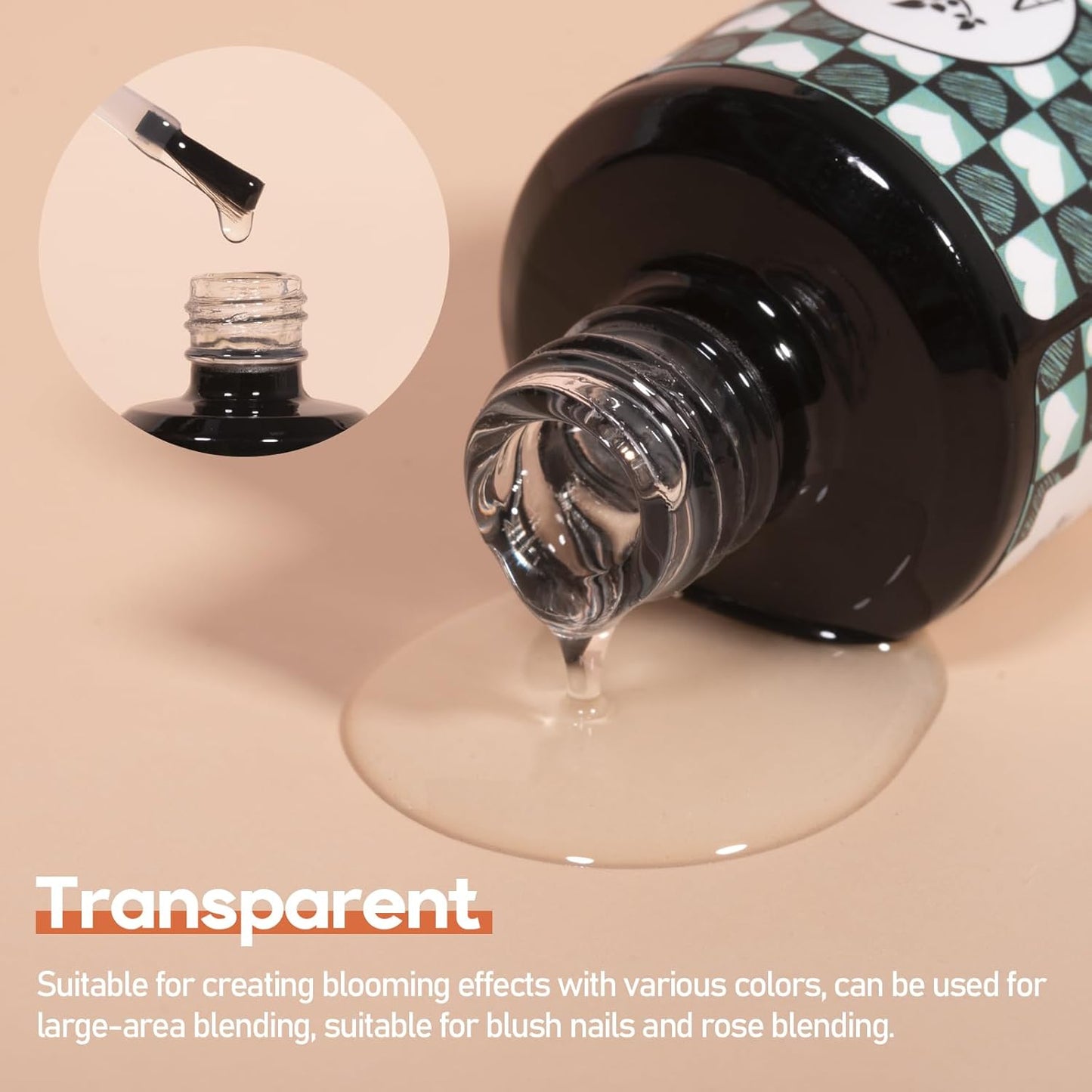 ADHERE Blooming Gel 15ml - Clear UV LED Blossom Gel Polish for Spreading Effect Marble, Watercolor Floral Nail Art, Soak Off Polish, Nail Salon Home DIY