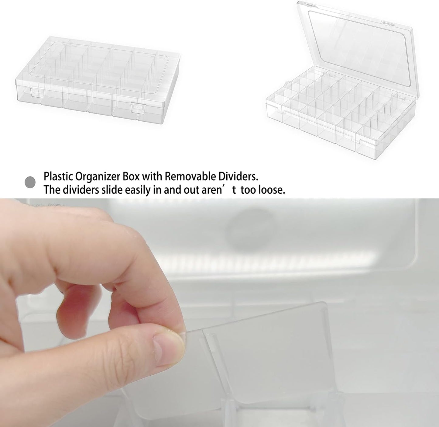 6 Pack Plastic Organizer Container Box, 36 Grids Clear Plastic Parts Organizer Box, for Beads, Art DIY, Crafts, Jewelry, Fishing Tackle with Label Stickers