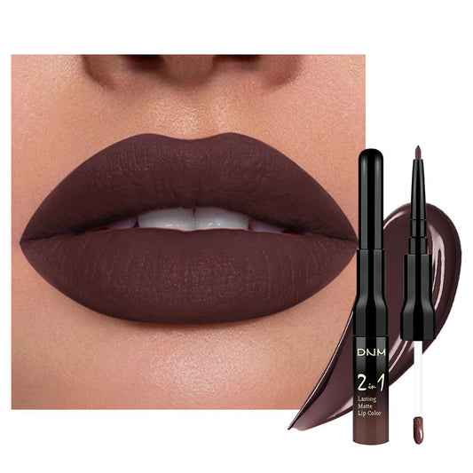 Kaely 2-in-1 Matte Lipstick and Lip Liner, Liquid Lip Stain Makeup for women Long Lasting Waterproof Smudge Proof, labiales matte mate larga duracion listip 24 hours originales, 04 Deep Brown