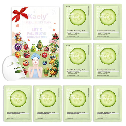 8 Pack Cucumber Face Sheet Mask Skincare,Hydrating Face Mask For Sensitive Skin,Moisturize,Soothing,Nourish for All Skin Types,Natural Spa Party Facial Mask Skincare Set for Women Men Girls