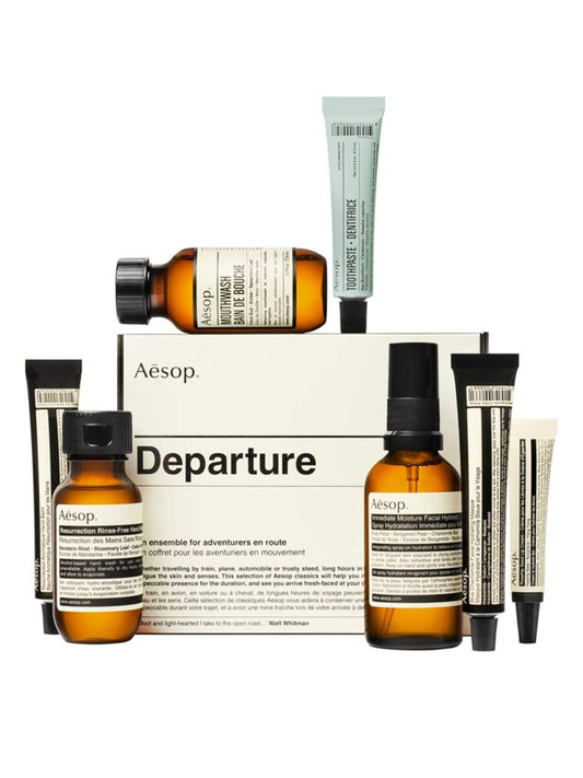 Aesop Departure 7-Piece Travel Kit! Seven Travel-Sized Essentials For Hand Care, Skincare And Oral Care! Cleanse And Moisturize The Hands, Skin & Oral Hygiene! Arrive Fresh-Faced At Your Destination!