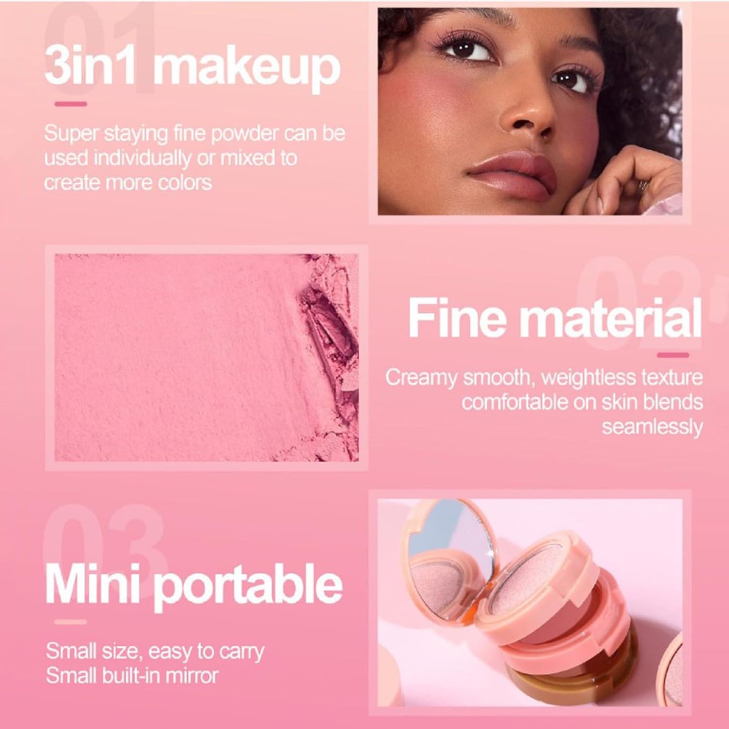 Makeup Eyeshadow Palettes, 3-in-1 Protable Multifunction Blush Highlighter Contour Palettes with 3 Trend Colors for Daily Natural Luster Makeup, Waterproof Long Lasting - 2 Pack #1