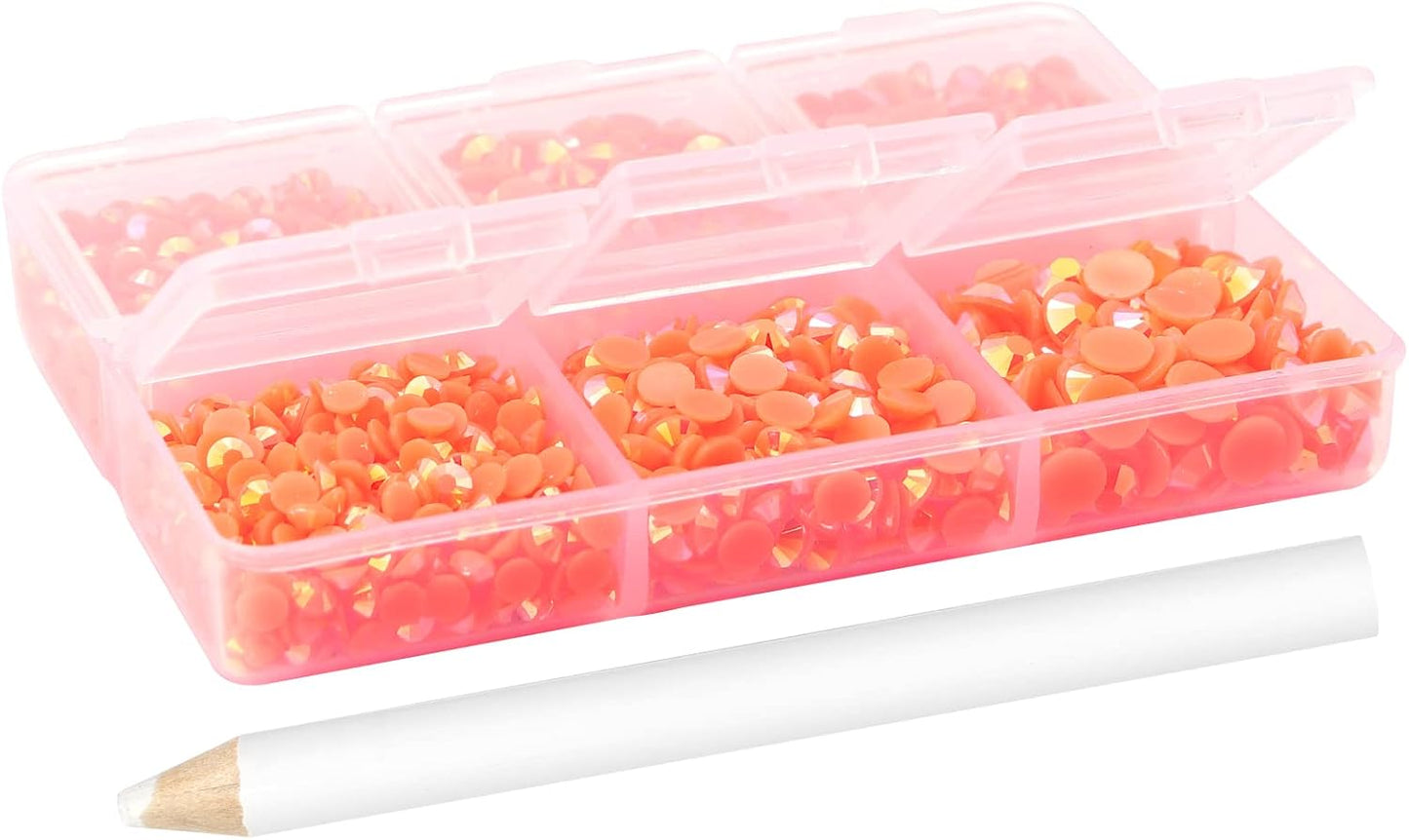 Multi Size 3mm 4mm 5mm Rhinestones Set for Nails Crafts Orange Non Hotfix Rhinestones Nail Gems Rhinestone Jelly AB&Round Flat Back Resin Rhinestone for Makeup Clothes Shoes Eyes Bottles Crafts