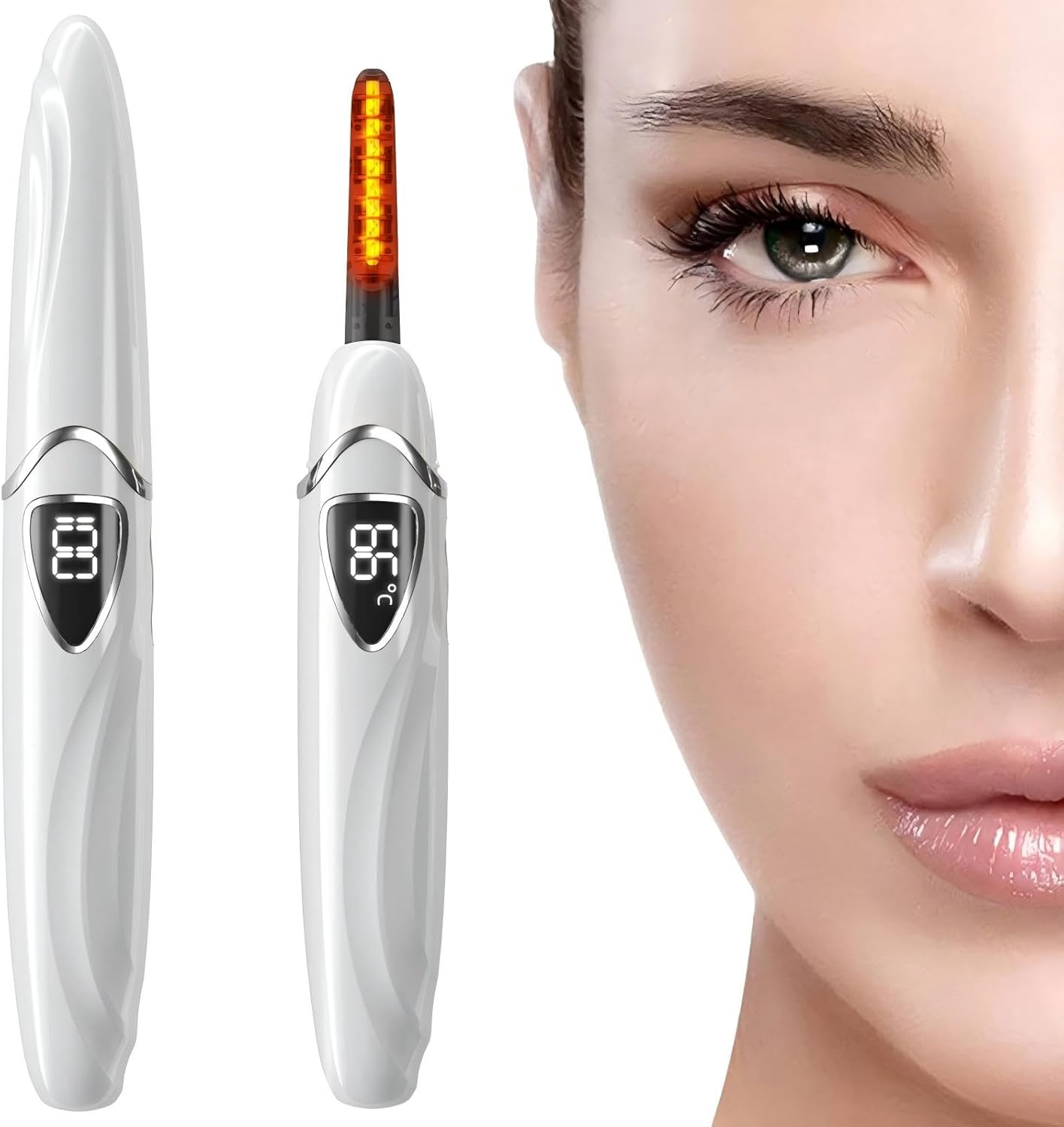 ZAPAL Heated Eyelash Curler, S600 Rechargeable Heated lash Curler, Intelligent Power Off Electric Eyelash Curler Heated Quickly 24 Hs Lasting Natural Makeup for Woman - Snow White/Silver