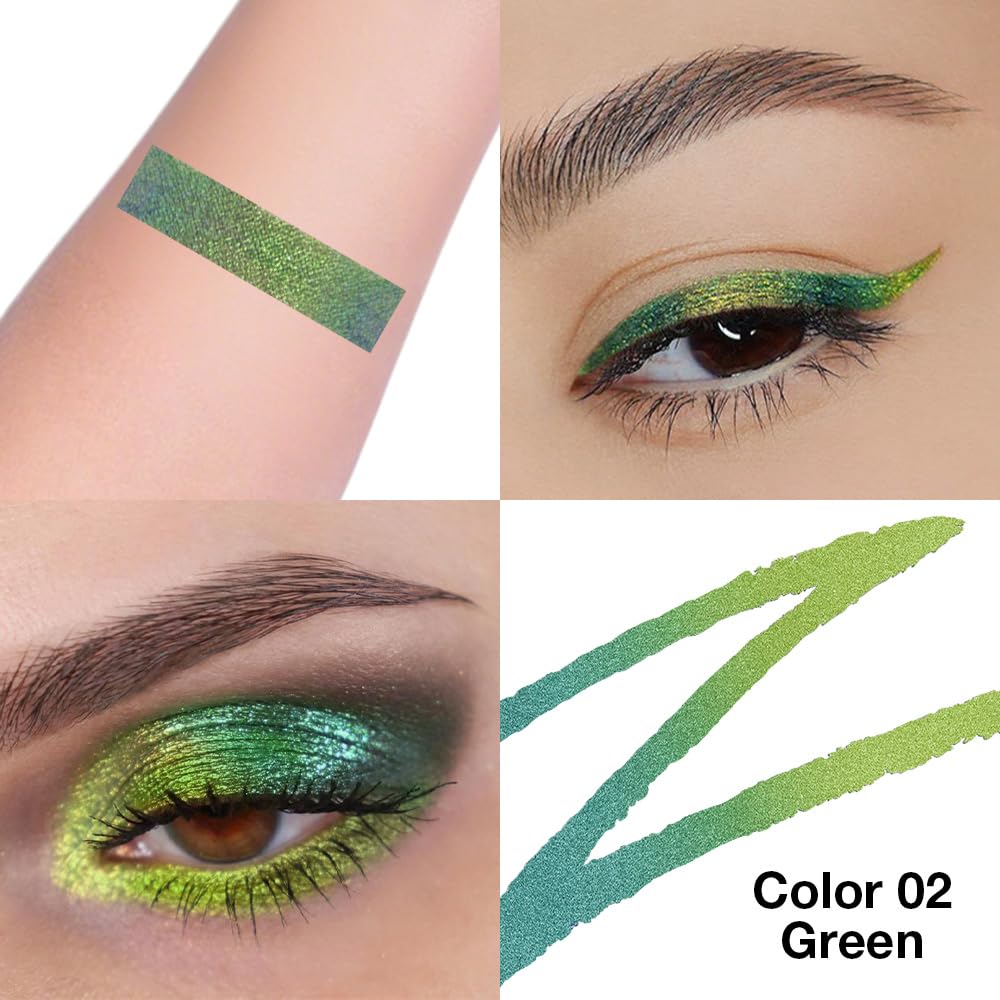 evpct Chameleon Duo Chrome Liquid Eyeliner, Emerald Dark Green Glitter Metallic Shimmer Liquid Eyeliner, Multichrome Color Shift, Long Lasting Waterproof Eye Liner Eyeshadow Pencil Face Glitter Makeup