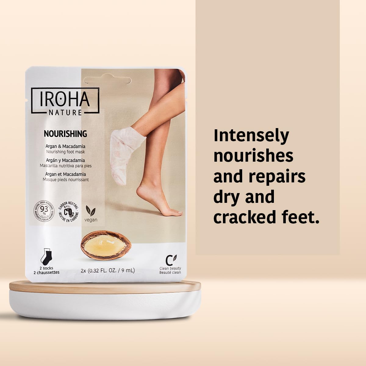 IROHA NATURE Nourishing Foot Mask Socks with Argan & Macadamia Oil | 15 Pairs | Intensive Treatment for Dry & Dehydrated Feet | Flash Effect | Natural & 100% Vegan