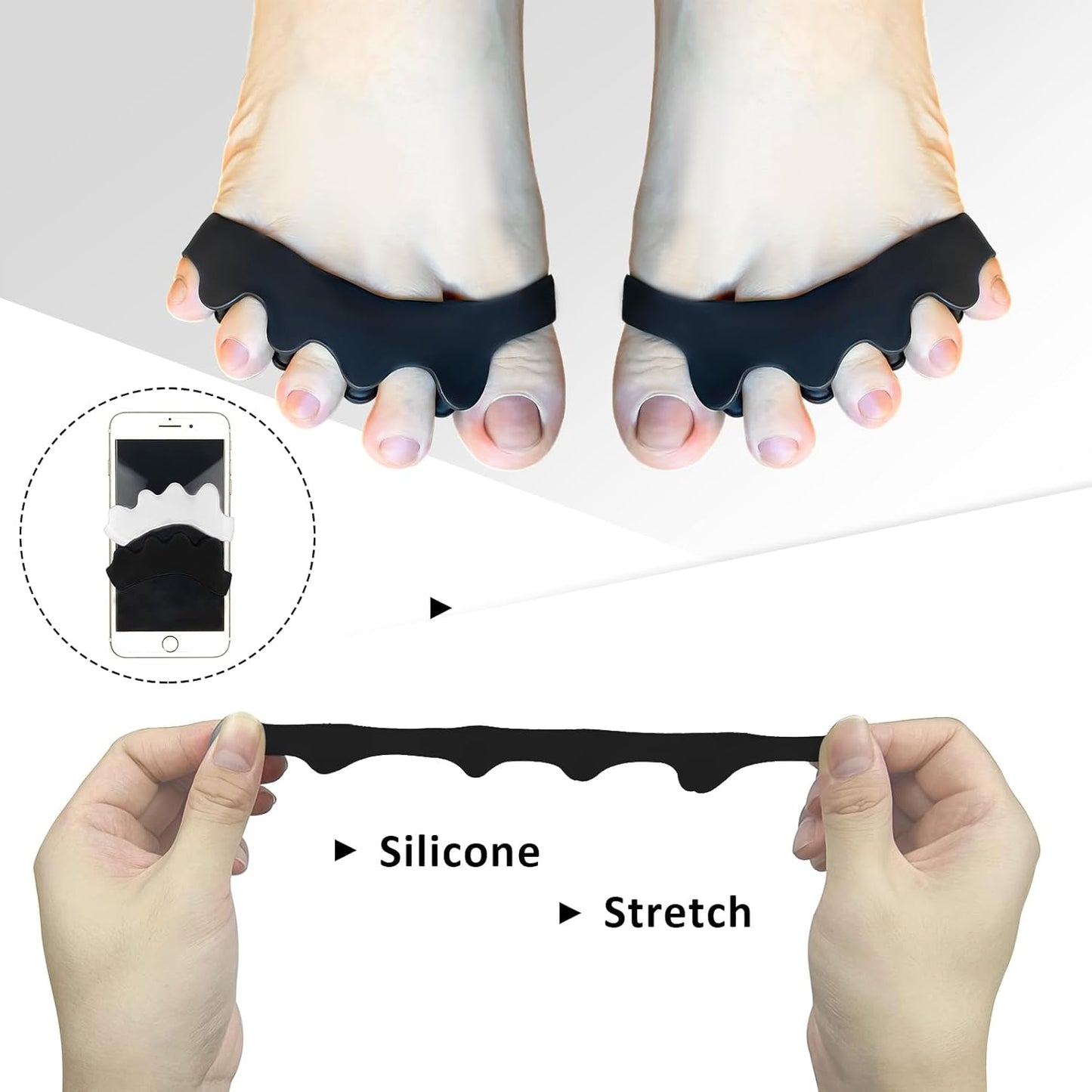 SUNFATT Toe Spacers for Men ang Women,Toe Separators for Women,Relieves Overlapping Toes,Bunions Corrector and Hammer Toe Pain,Gel Toe Spreader Separates and Relaxes Toes.2 Pcs