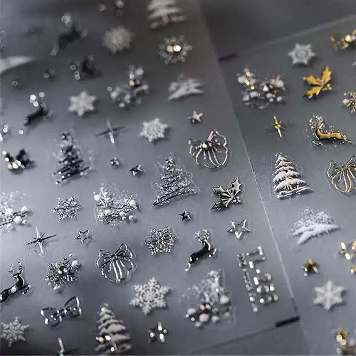 5D Embossed Christmas Nail Art Stickers Sliver Xmas Nail Art Decals Xmas Tree Nail Sticker Self-Adhesive Elk Snowflake Rhinestone Nail Decals for Women Winter Nail Supplies Manicure DIY