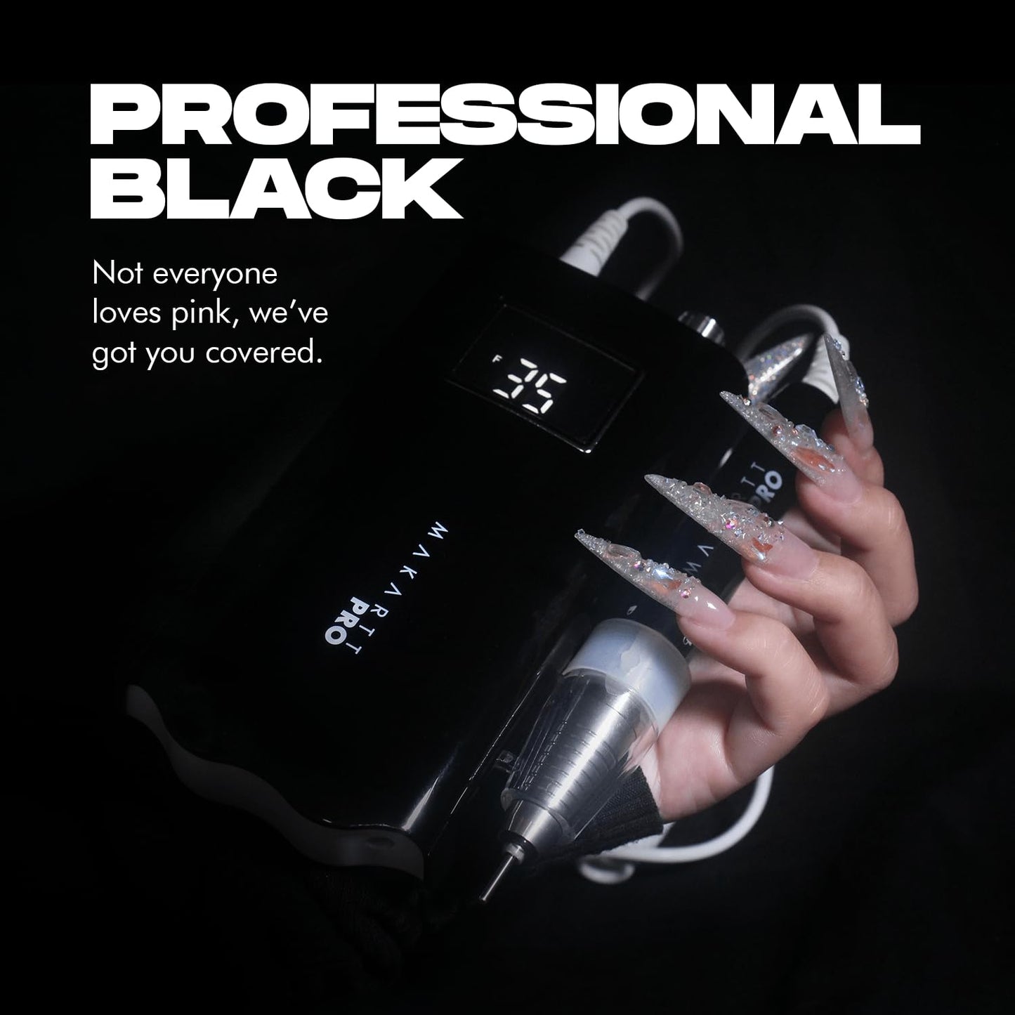 LuxuriaPro 35000 RPM Professional Nail Drill - 85W Brushless Motor | High Torque | Quiet & Vibration-Free | Portable, Rechargeable & Cordless Nail Drill for Technicians - Luxe Black