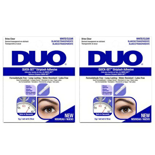 DUO Quick-Set Strong Hold Eyelash Lash Glue - White/Clear, Latex-Free, Waterproof, Fast Drying Strip Lash Adhesive 0.18 oz, 2 Pack