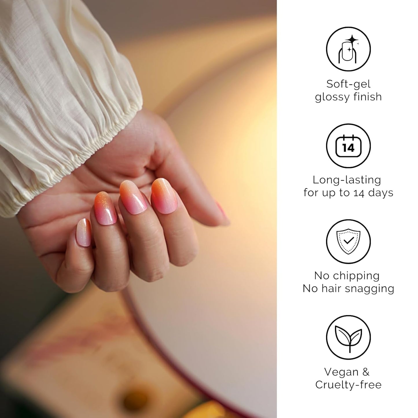 Semi Cured Gel Nail Strips - NAILOG 34 Pcs Nude Pink Gel Nail Stickers Extra Long Nail Wraps with Glossy Gel Finishing for Spring Summer, Pink Aurora