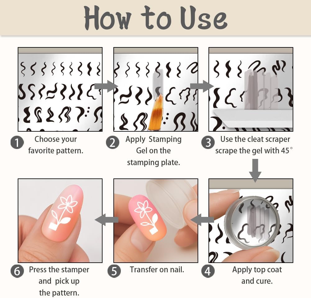 UNICRAFTALE 6Pcs French Line Nail Plates Stamping Set Wave Stripe Stamp Nail Templates Reusable Stencils Stainless Steel DIY Nail Art Plates Nail Stamp Templates Kit DIY Printing Tools