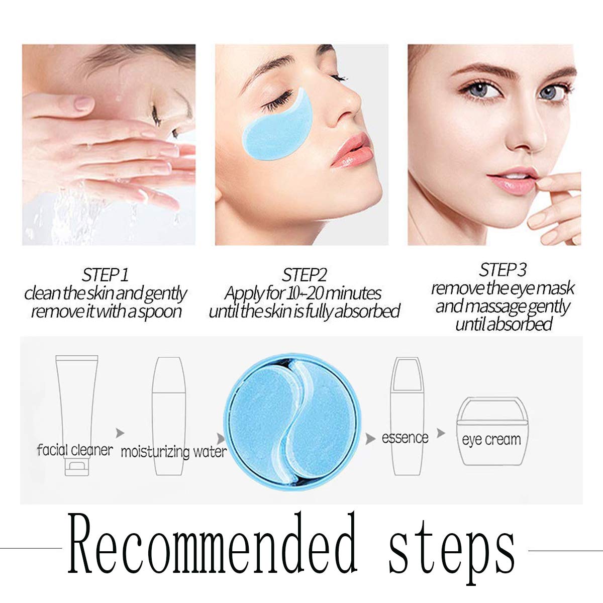 Under Eye Patches,30 pairs Hyaluronic Acid Anti-Aging Under Eye Mask, Collagen Under Eye Gel Pads for Dark Circles, Wrinkles, Fine Line, Puffiness (Blue)