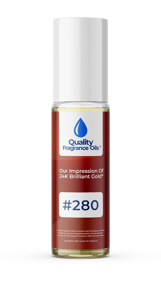 Quality Fragrance Oils' 24K Brilliant Gold Impression #280 | Long-Lasting Perfume Oil, Alcohol-Free, Strong Scent, 10ml Roll-On | Affordable Alternative to Designer Fragrances
