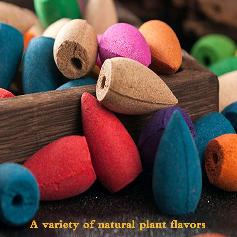 600 pcs Backflow Incense Cones for Waterfall Mixed Natural Scents Cone Incense for Meditation Relax in 2 Bottles