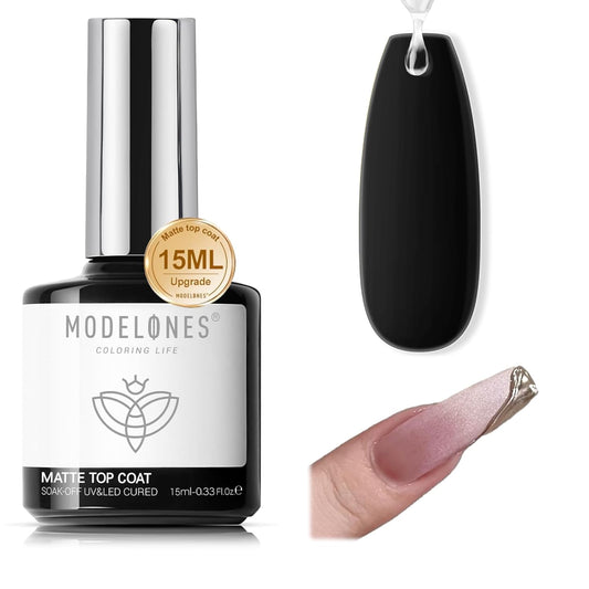 modelones Matte Gel Nail Polish Top Coat, 15ml No Wipe Top Coat Summer Gel Nail Polish Soak Off Powder-Resist Matte Finish Long Lasting DIY Gift Home Nail Salon