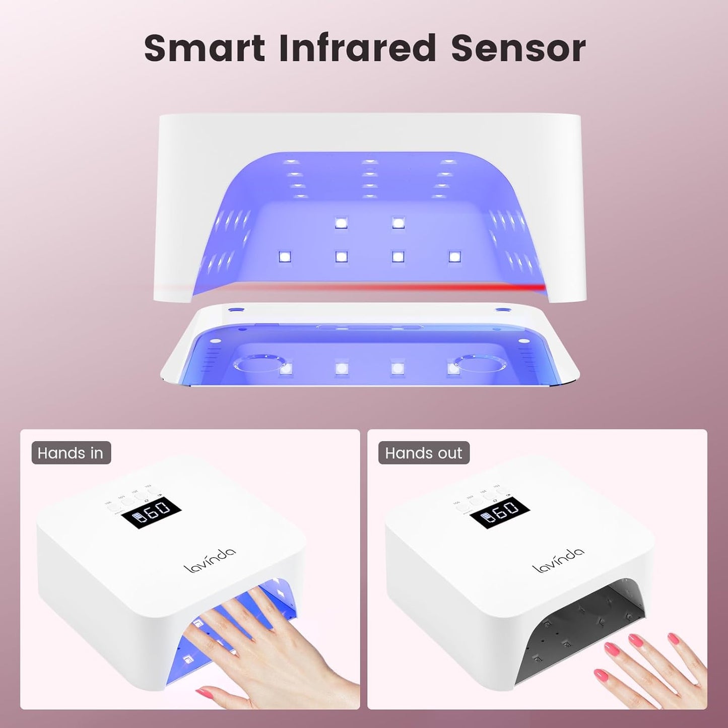 Lavinda 48W UV LED Nail Lamp, Rechargeable Cordless UV Light for Gel Nails LED Nail Dryer with Auto Sensor, 4 Timer Settings & LCD Display, Fast Curing Light All Gel Polish for Home Salon Use