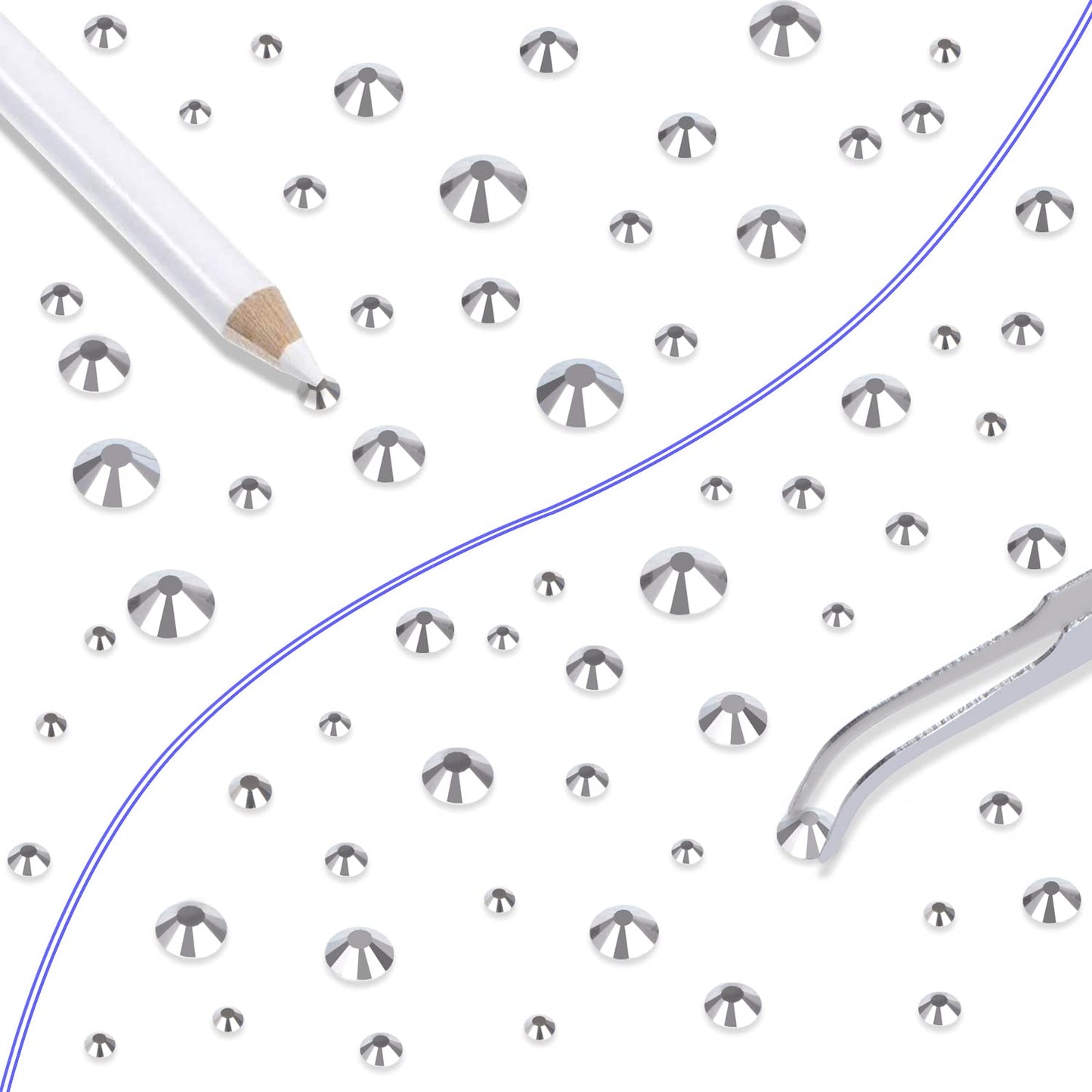 LPBeads 6000 Pieces Metallic Silver Non Hotfix Rhinestones 6 Sizes Round Crystal Glass Flat Back Rhinestones with Tweezers and Picking Pen for Nail Art Crafts Clothes Bags DIY