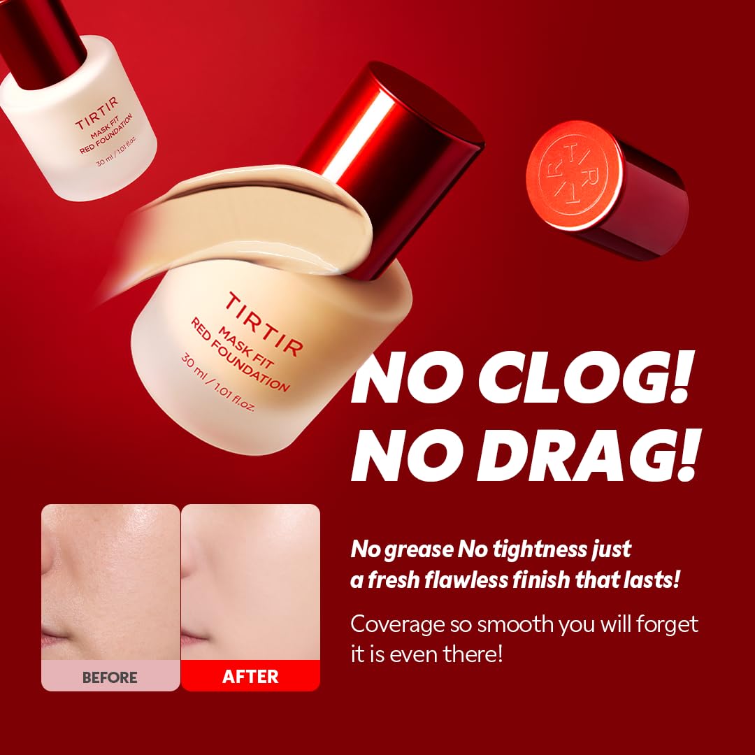 TIRTIR Mask Fit Red FoundationㅣLong Lasting Flawless Coverage, Energy Essence, Lightweight, Hydrating, Pore-Blurring, Breathable Satin Finish, Makeup, Radiant Skin, #49N Deep Chestnut, 1.01 Fl Oz