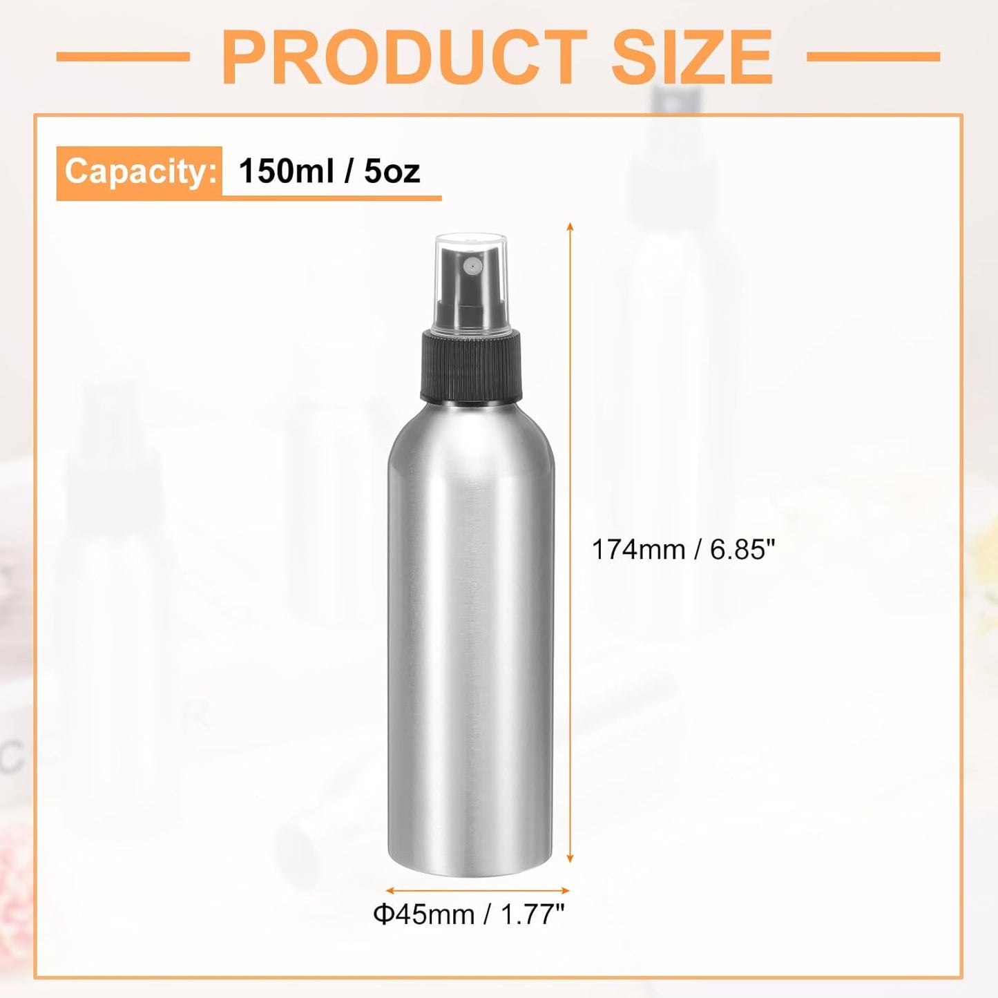 HARFINGTON 3pcs Aluminum Fine Mist Spray Bottles 150ml/5oz Metal Small Liquid Alcohol Refillable Travel Container with Black Plastic Nozzle Cap for Perfume Skincare Cosmetic Storage Bottle