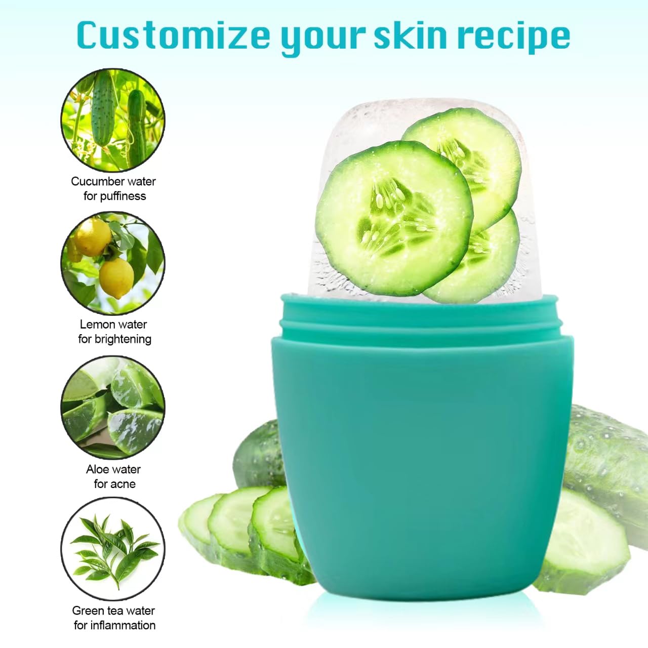 Ice Roller for Face, Qewro Silicone for Tone skin, Reusable Eye Puffiness Relief, Ice Roller Mold for Neck, Facial Roller to Remove Fine Lines Pores Anti Wrinkles (Green)