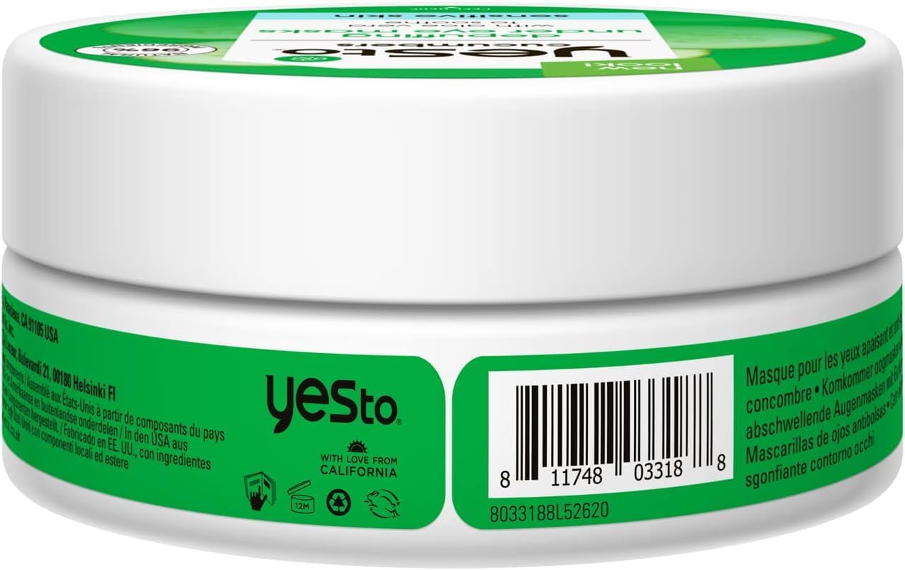 Yes To Soothing Depuffing Under Eye Masks for Sensitive Skin , Cucumber 8 Count