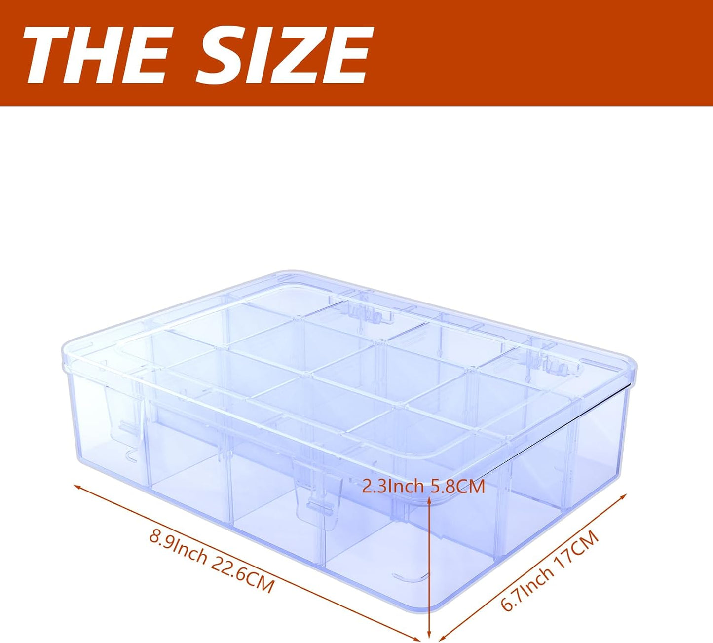 Plastic Organizer Tackle Box, 12 Grids Clear Bead Organizer Compartment Box with Removable Dividers for Snackle box,Parts, Earring Container Tool Fishing Hook Hair Accessories