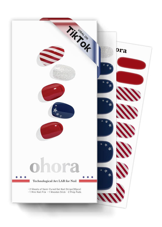 ohora Semi Cured Gel Nail Strips (N State Twilight) - Works with Any Lamps, Salon-Quality, Long Lasting, Easy to Apply & Remove - Includes 2 Prep Pads, Nail File & Wooden Stick