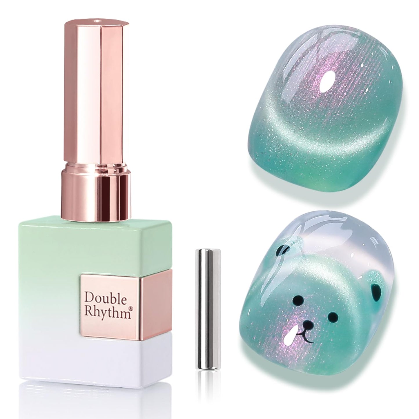 Double Rhythm 0.5 Oz Cat Eye Gel Polish with Magnet Same Color Same Bottle Holographic Glitter Shimmer Translucent Color Salon 15 ML Magnetic Nail Art (Mermaid Green-MC1171)