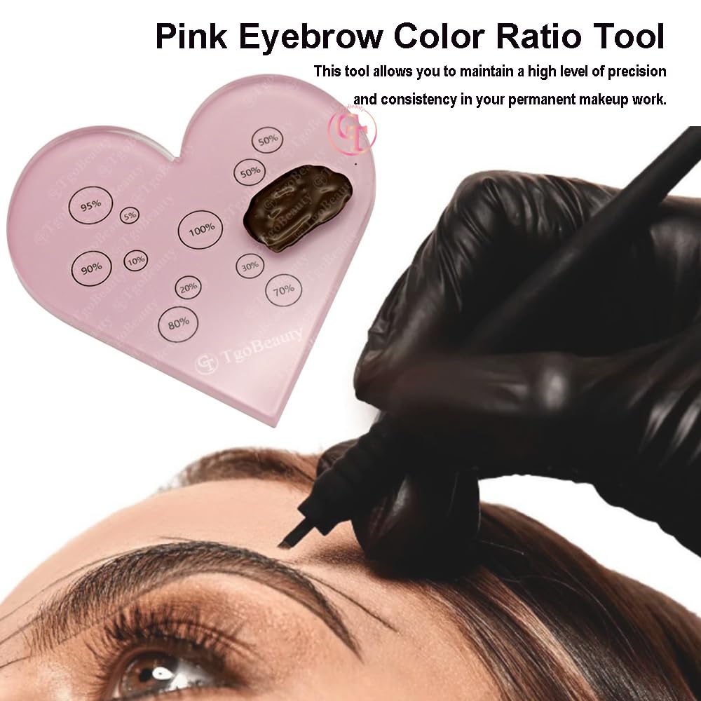 TgoBeauty Acrylic Mix Heart Palette Permanent Makeup Ink Color Ratio Tool Heart Pink Cosmetic Makeup Palette for Eyebrow Lip Nail Art Makeup (Pink)