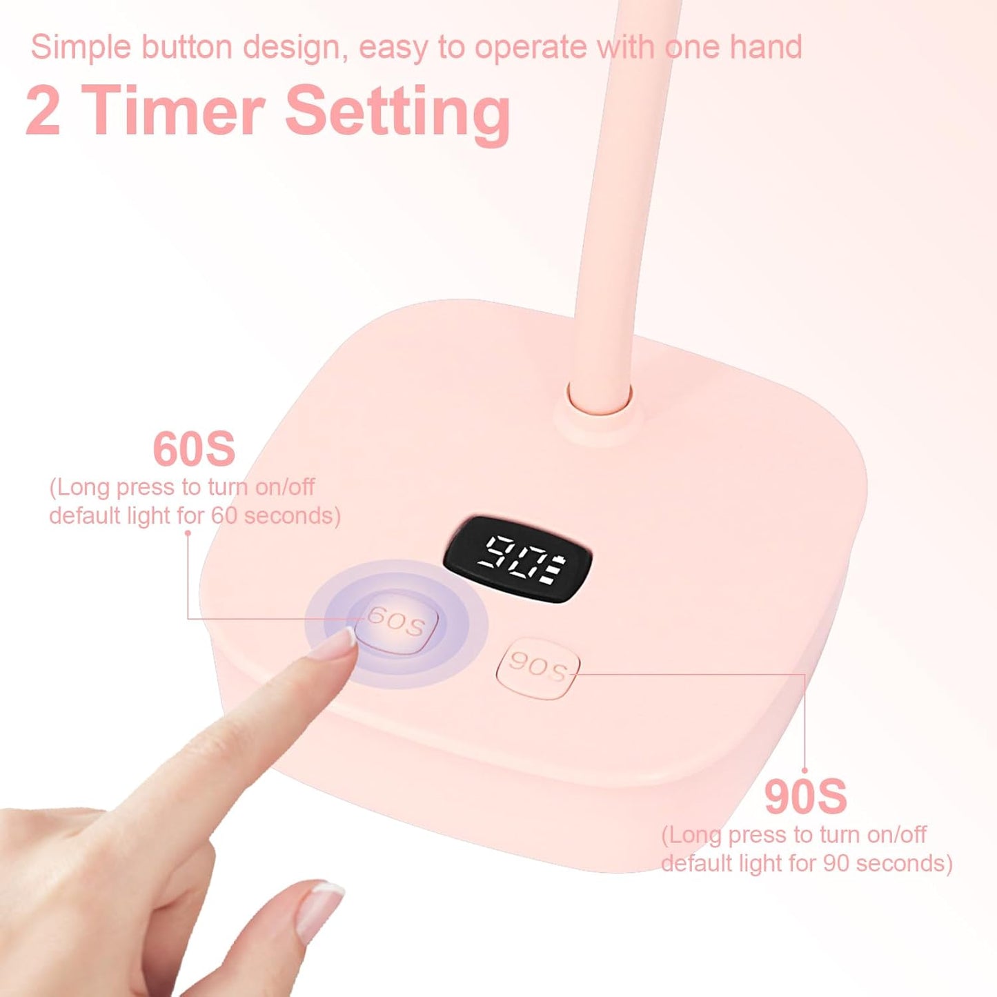 UV LED Nail Lamp,Flash Cure Nail Lamp with Auto Sensor & 2 Timers,Gooseneck UV Light for Acrylic Nails Extension Gel(Pink)