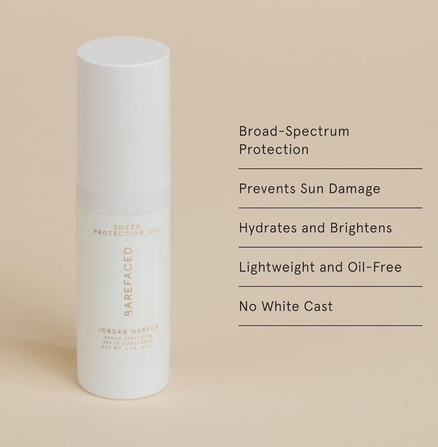 Barefaced Sheer Protection SPF 50+ – Broad-Spectrum Face Sunscreen for women with Zinc Oxide, Niacinamide & Hyaluronic Acid – Oil-Free UV Protection, Hydration & Anti-Aging with Universal Tint (60ml)