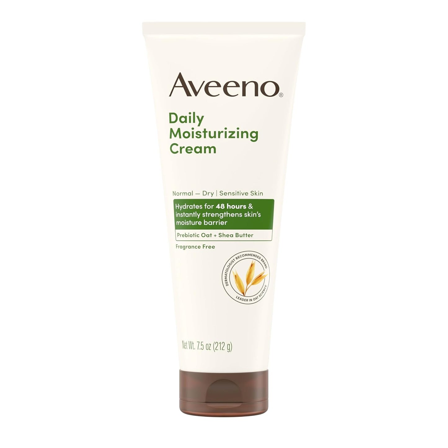 Aveeno Daily Moisturizing Cream with Prebiotic Oat & Shea Butter, Body, Face & Hand Cream for Normal to Dry, Sensitive Skin Hydrates for 48 Hours, Fragrance Free & Non-Comedogenic, 7.5 oz