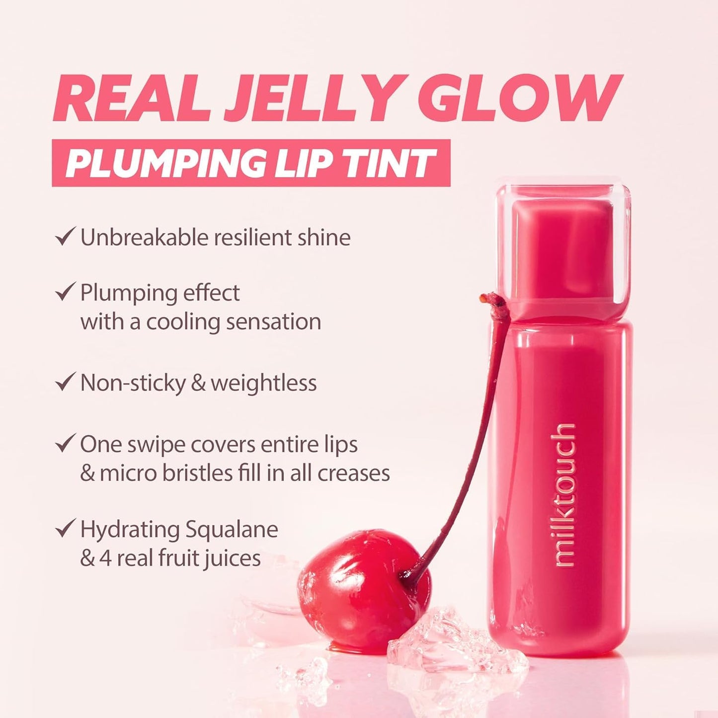 MILKTOUCH Jelly Fit Lip Tint (08 Rosy Breeze) with Cooling Plumping Effect and Water-Based Non-Sticky Texture | Long Lasting Korean Beauty Lipstain Tinted Gloss Oil Brown K Makeup