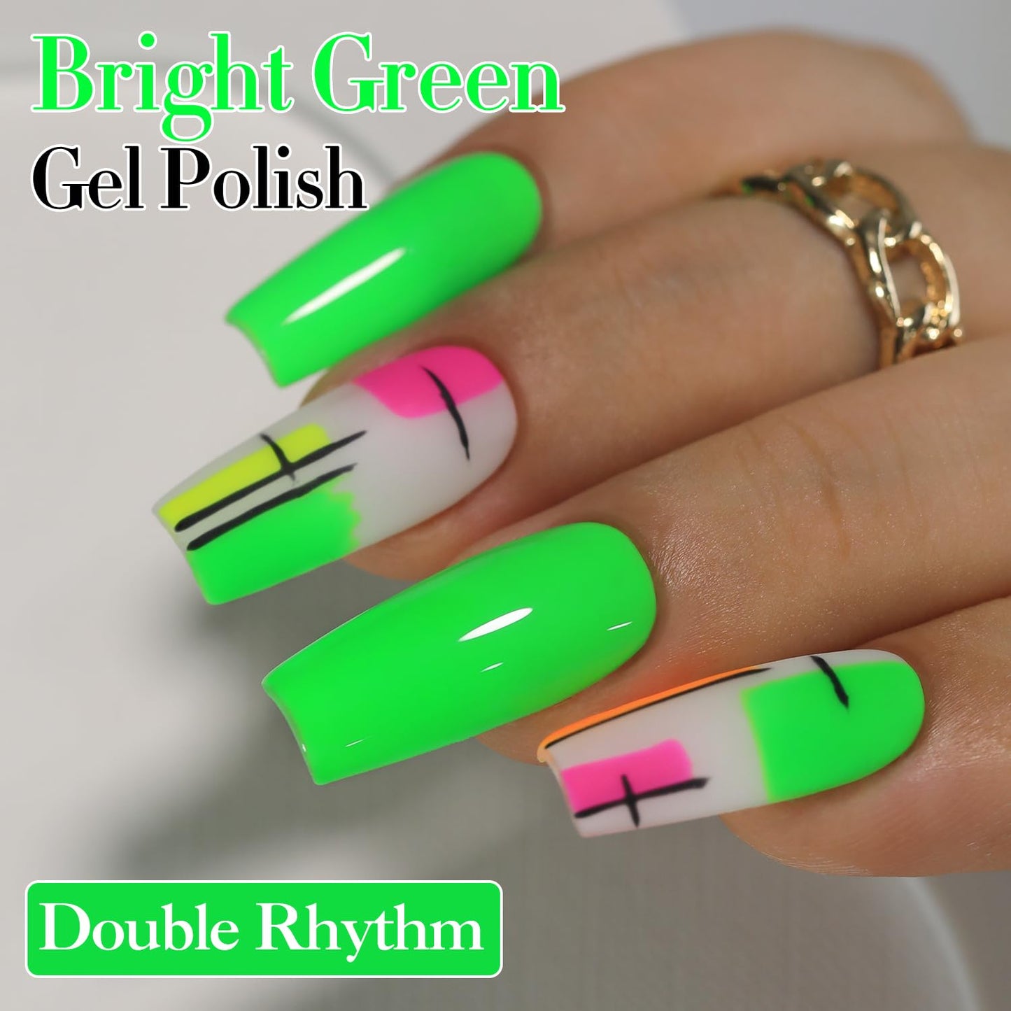 Double Rhythm Translucent Gel Polish Sheer Neutral Natural Light Milky Same Color Same Bottle 15ML Jelly UV Nail Polish Nail Art DIY at Home (Neon Glow Green-A1421)