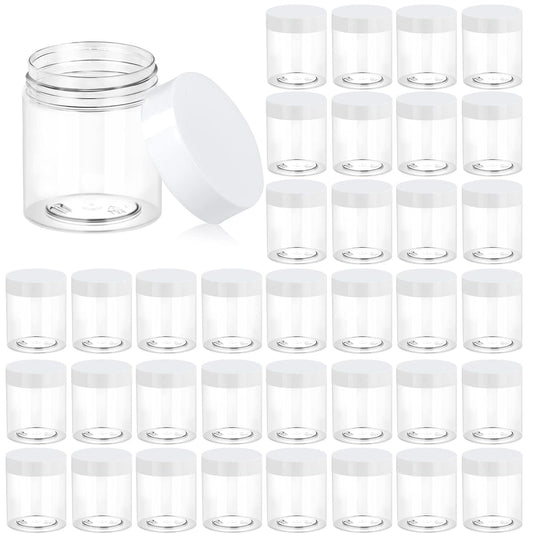 Eternal Moment 36 Pack 3 OZ Plastic Jars Round Clear Cosmetic Container Jars with White Lids, Perfect for Lotion, Slime，Cream, Ointments, Makeup, Eye Shadow, Samples, Pot, Travel Storage