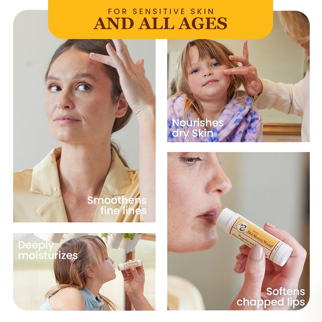 Sweet Bee Naturals Magic Wand - Certified Organic Lip and Face Moisturizing Wand - Natural Chapstick and Balm Stick for Dry Skin and Lips, Non Petroleum Jelly for All Ages and Skin Types, 0.65 oz