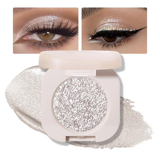 Monochrome Glittler Shimmer Eyeshadow Palette,Silver Gray White Shimmer Powder Eyeshadow,24 Hour Waterproof Pressed Glitter Single Eye Shadow Apply Makeup Easily