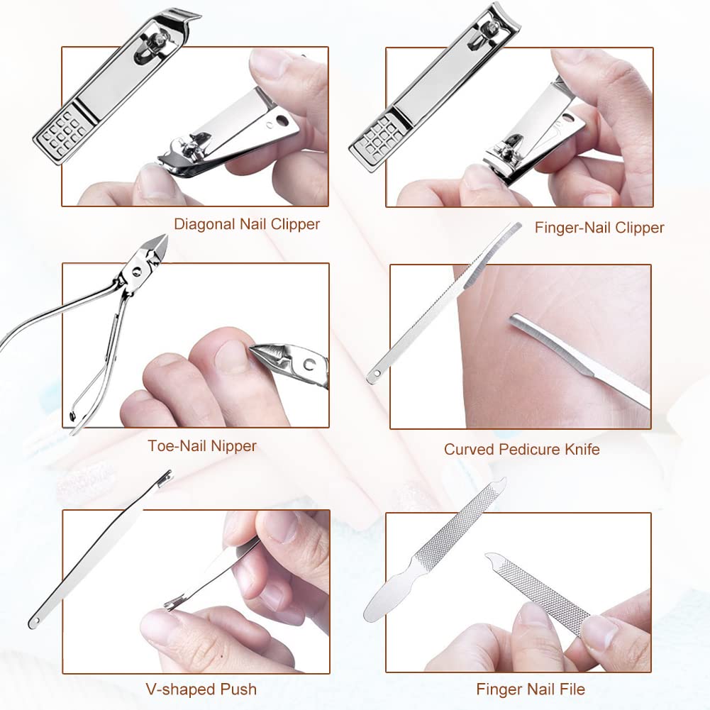 Nail Clippers Set 18 Pieces Stainless Steel Manicure Kit, Professional Grooming Kits, Nail Care Tools with Luxurious Travel Case