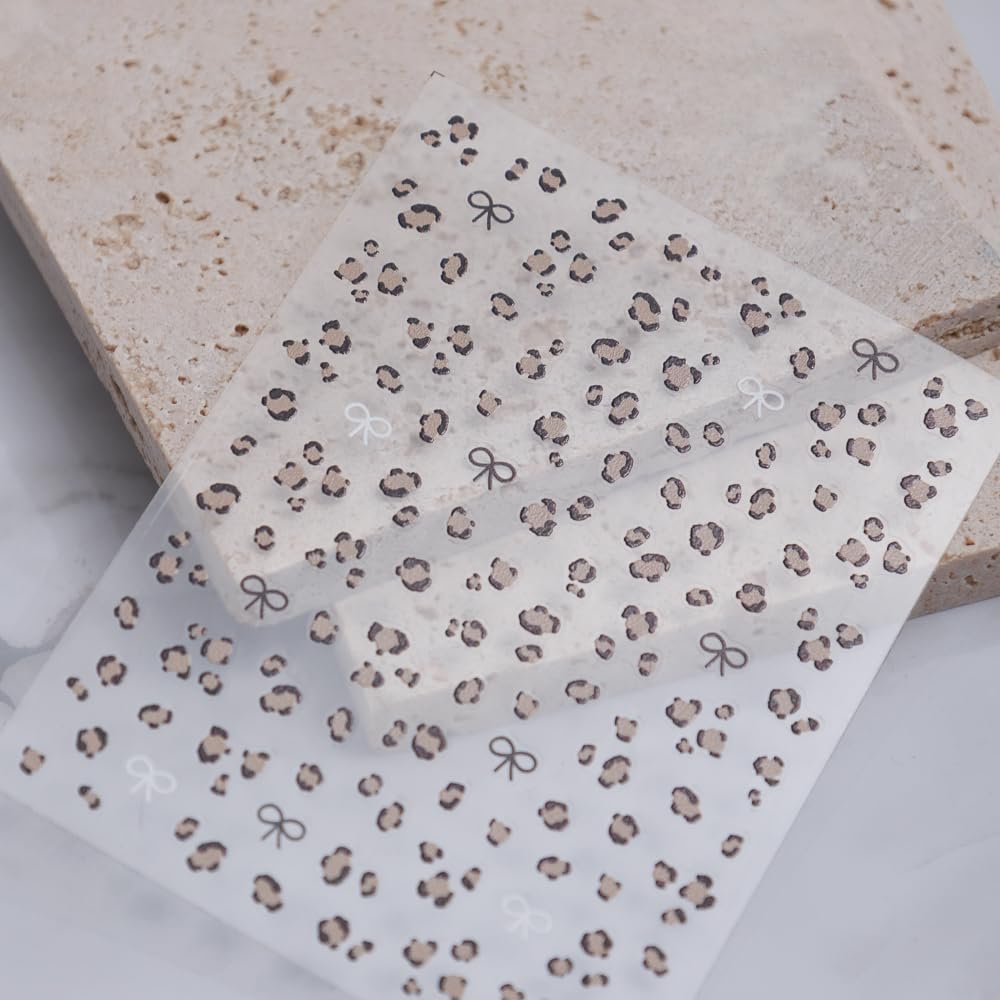 Brown Leopard Nail Art Stickers 3D Embossed Fall Winter Nail Stickers, Self-Adhesive Durable Nail Art Decals for Women Girls, Nail Wraps Decoration Manicure for DIY Acrylic Nail Accessories