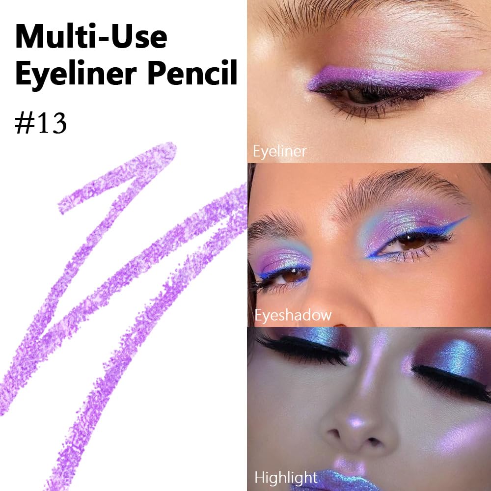 evpct Purple Eyeliner Pencils for Eyes, Voilet Lavender Purple Colored Eye Liner Pencil Makeup Waterproof Smudge Proof, Colored Gel Waterline Eyeliner Liquid, Face Eye Paint Stick Halloween Makeup 13