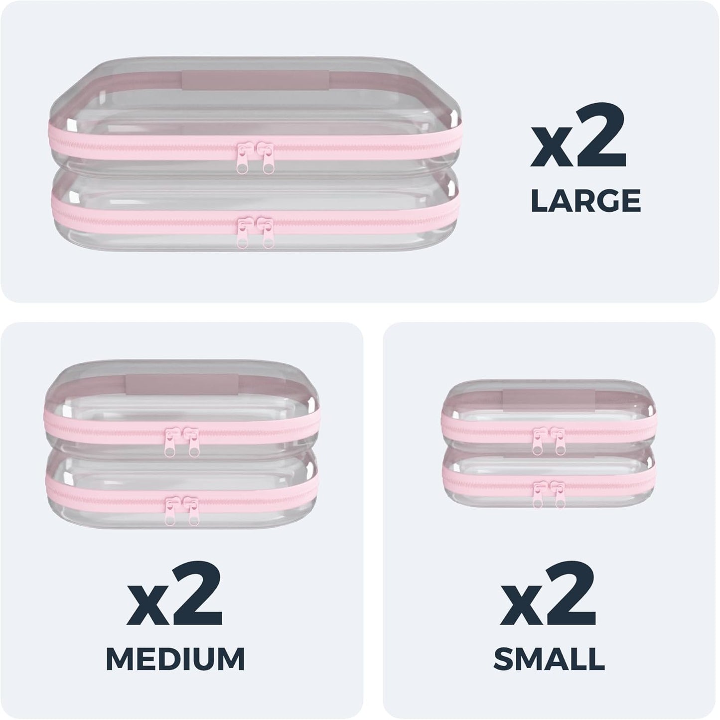 Extra Large 13.7" Durable Clear Hard Zipper Case 6 Pack, 2x Large, 2x Medium, 2x Small, Clear Travel Makeup Bag, Hard Plastic Travel Toiletry Bag for Women, Toy & Make Up Organizer Pouch